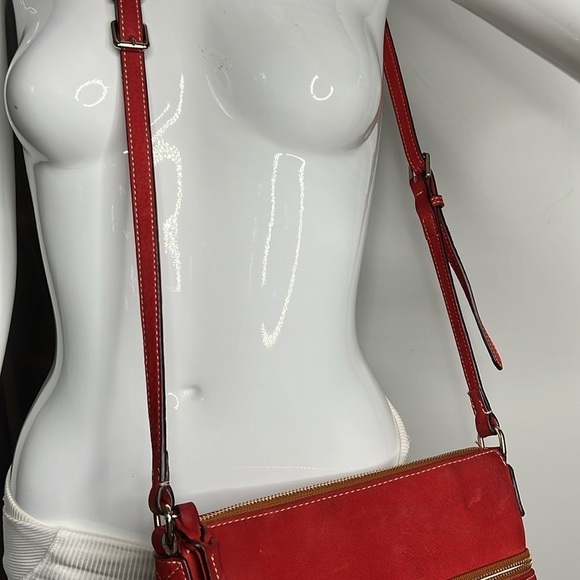 Dooney & Bourke Florentine Letter Carrier Red Suede Crossbody Bag - Picture 3 of 13
